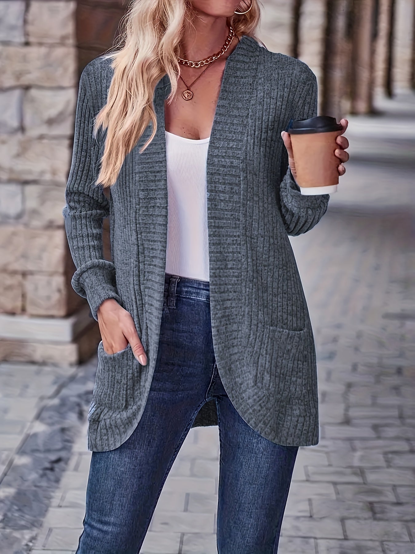 Hazelle - Cardigan aperto in maglia, chic e disinvolto