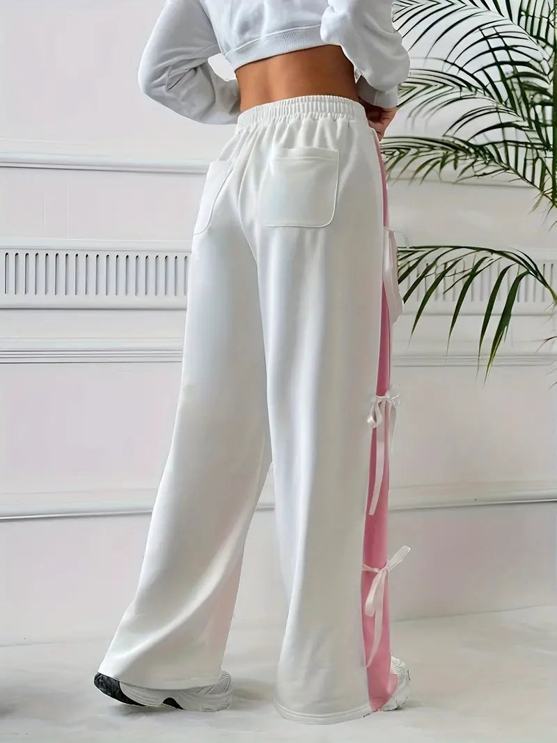 Florence - Pantaloni sportivi bianchi casual con fiocco
