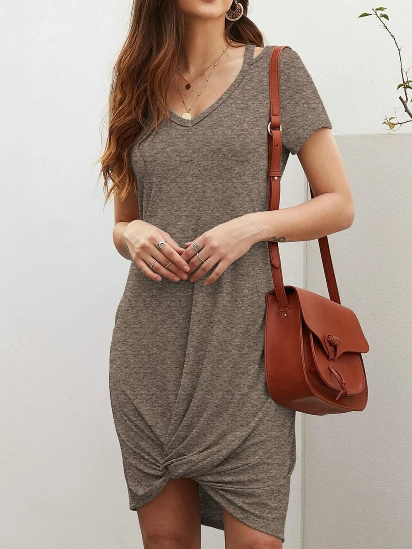 Celestina - Abito casual con scollo a V, maniche corte e nodo intrecciato