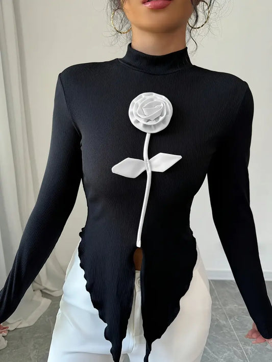 Georgia - Elegante T-shirt a maniche lunghe con collo alto