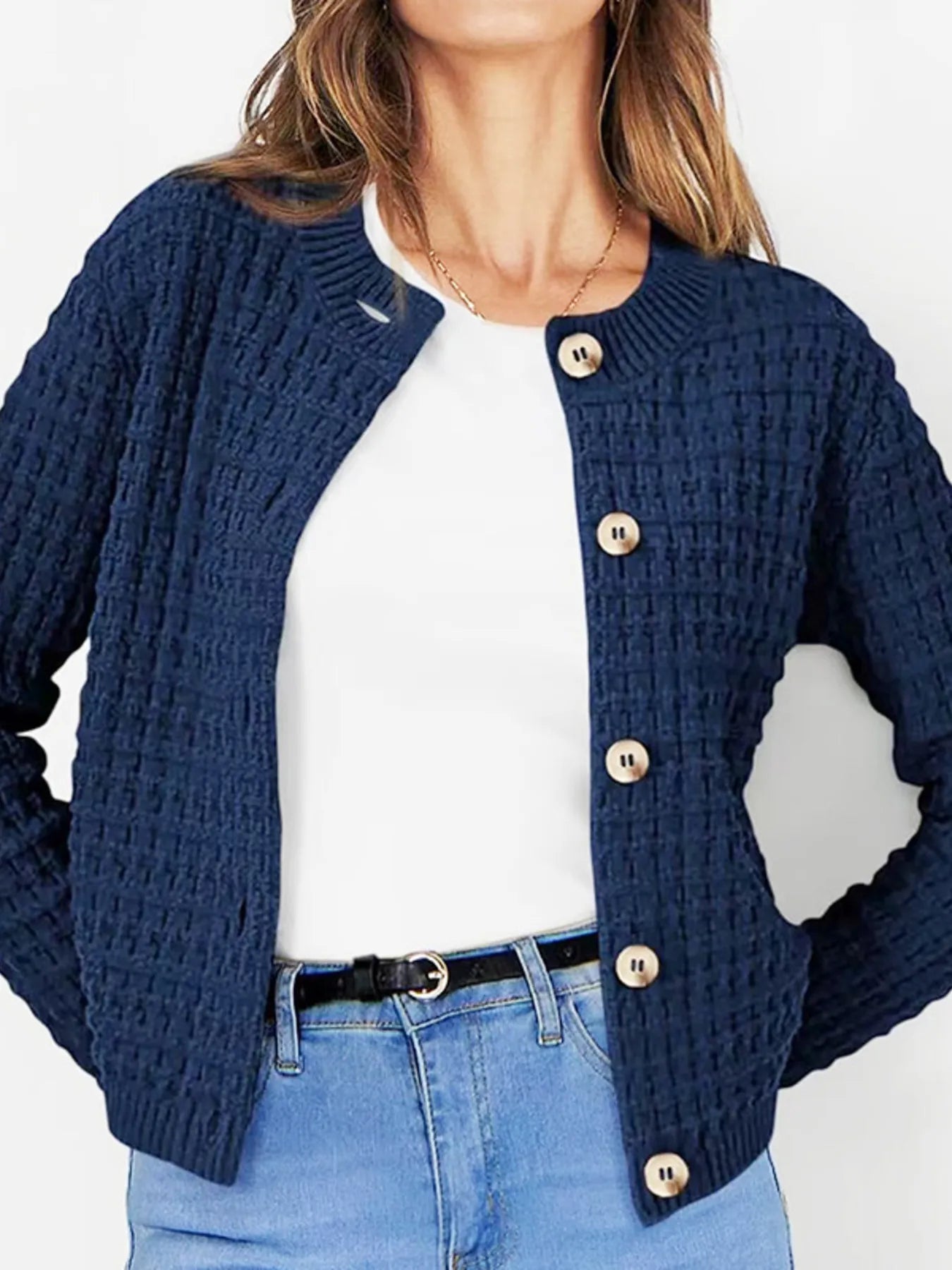 Wynnora - Cardigan elegante con maniche lunghe e bottoni