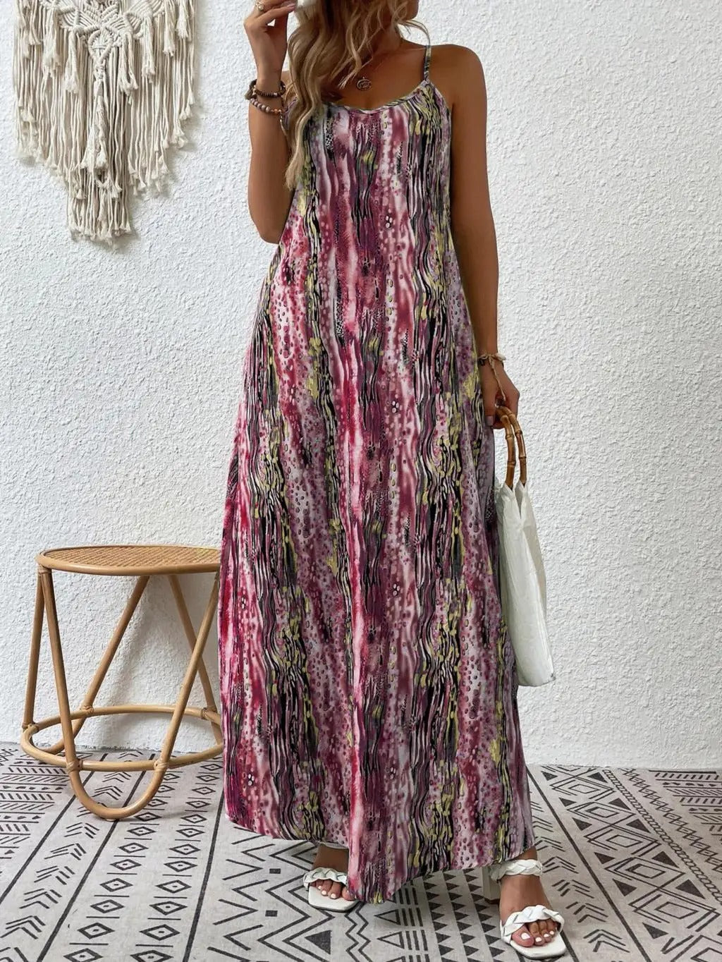 Lainey - Elegante abito lungo boho senza maniche