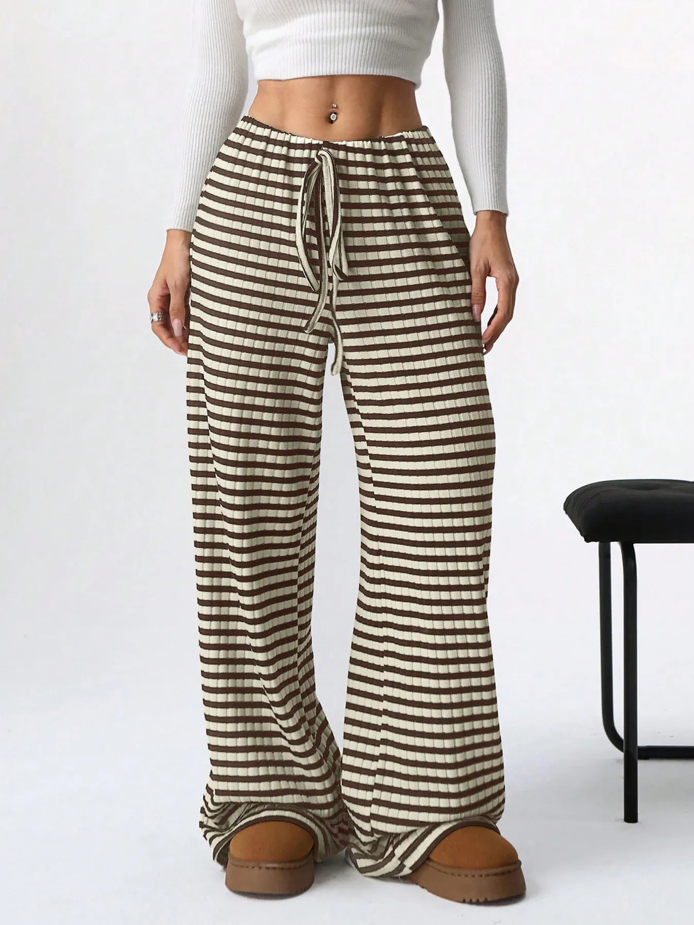 Cecily - Pantaloni a gamba larga a righe con coulisse