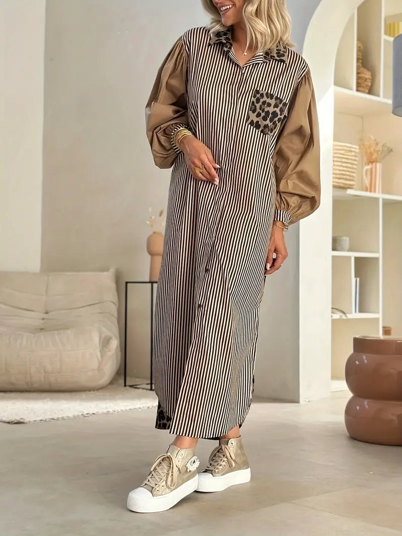Arabella - Elegante maxi abito leopardato e a righe