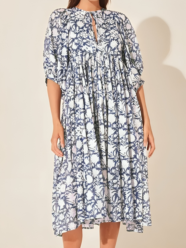 Mercy - Abito casual floreale con maniche a campana e vestibilità ampia