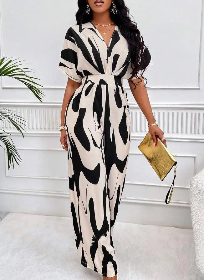 Tiannah - Elegante tuta astratta con scollo a V