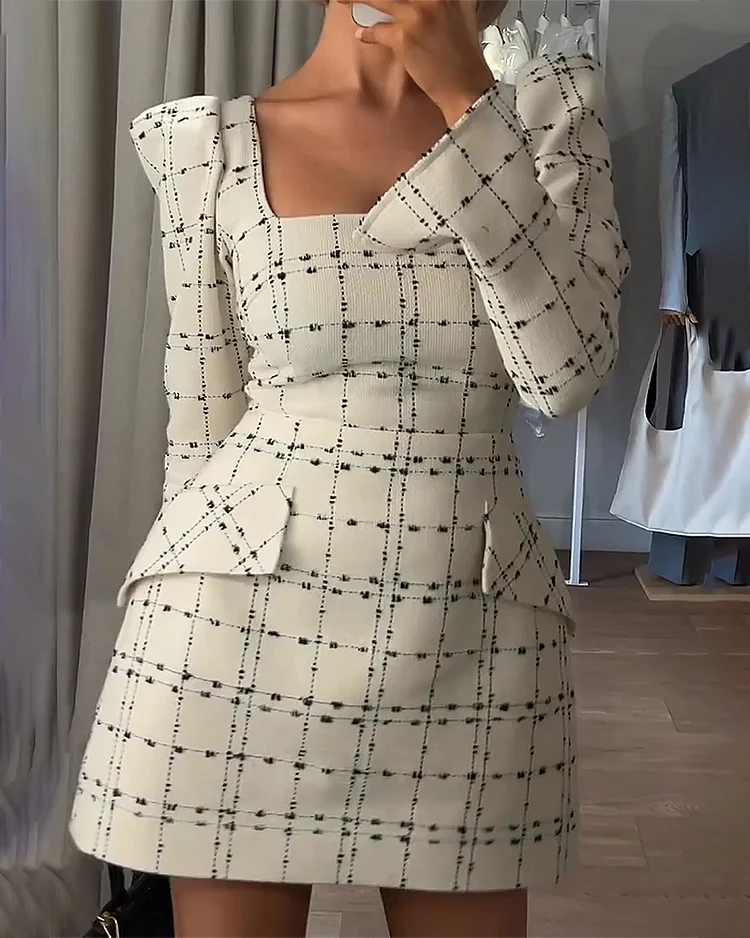Claudia - Abito Stampato a Maniche Lunghe Con Scollo Quadrato