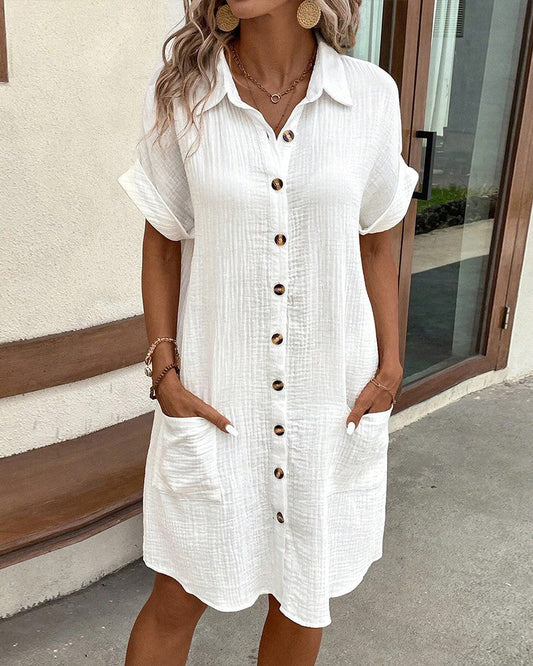 Elissa - Elegante Abito Bottone con Maniche Corte