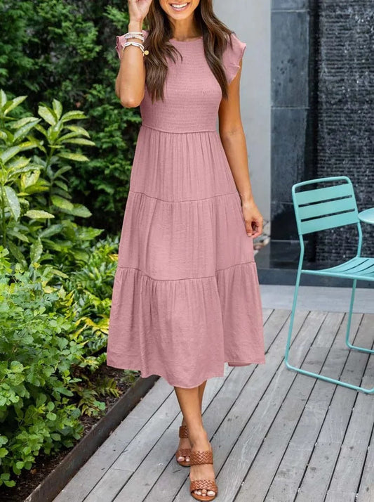 Diantha - Abito casual con scollo rotondo e volant