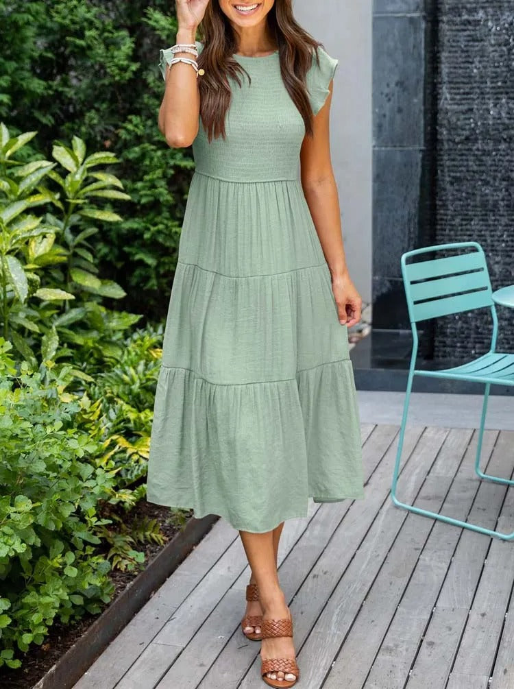 Diantha - Abito casual con scollo rotondo e volant