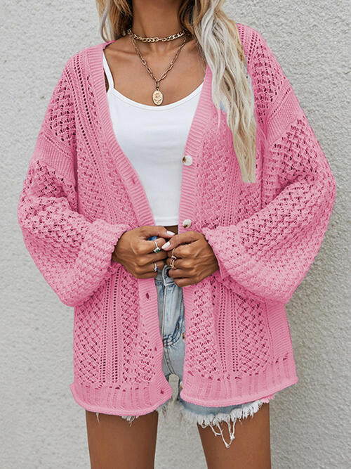 Maribel - Giacca oversize in cotone uncinetto con bottoni frontali