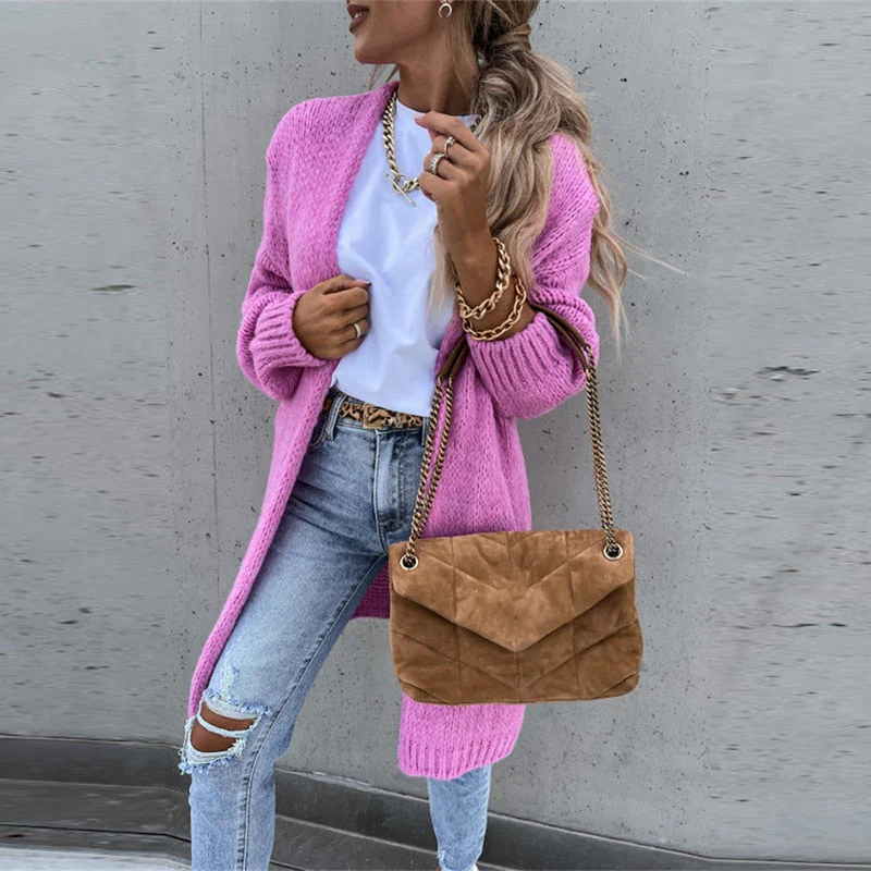 Reanna - Cardigan lungo casual in maglia