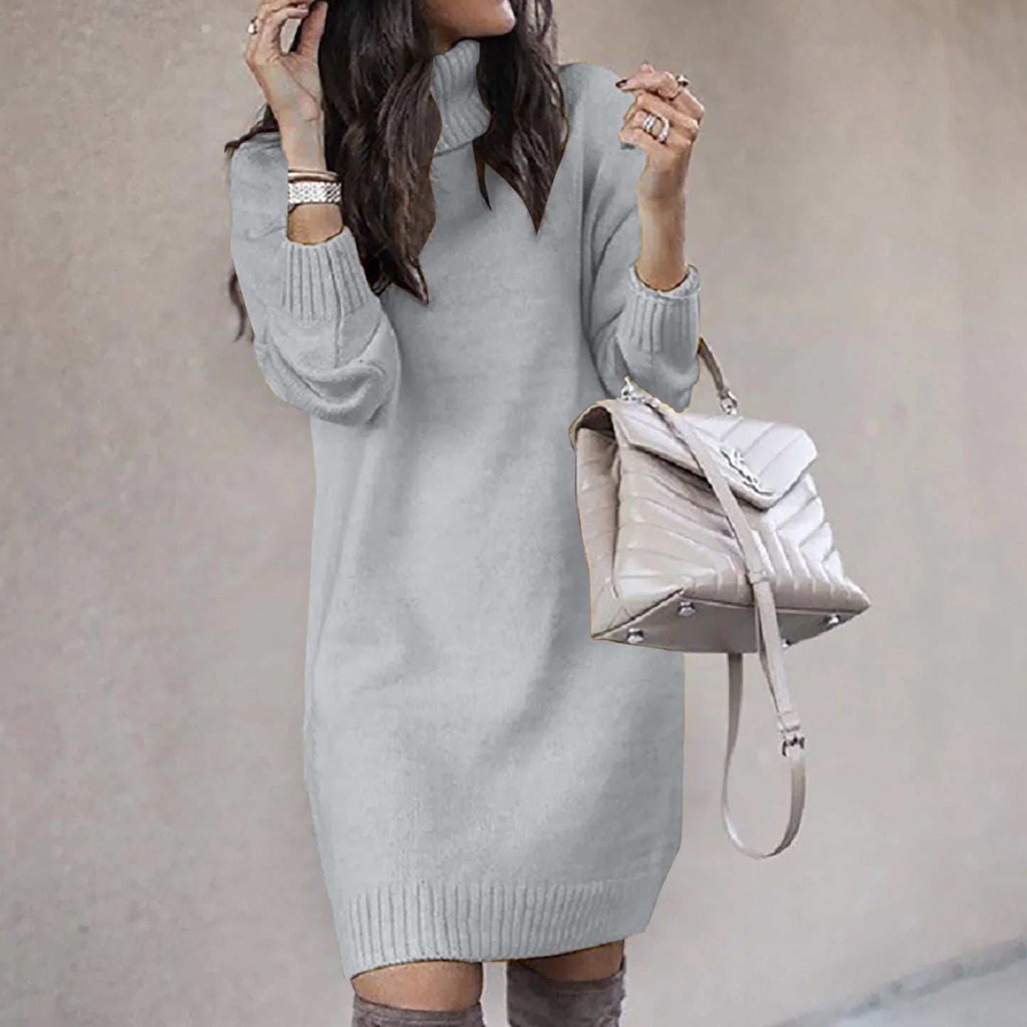 Rebecca - Abito in maglia al ginocchio con dolcevita