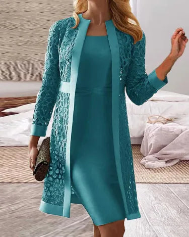 Lucy - Abito cardigan in pizzo da donna, due pezzi