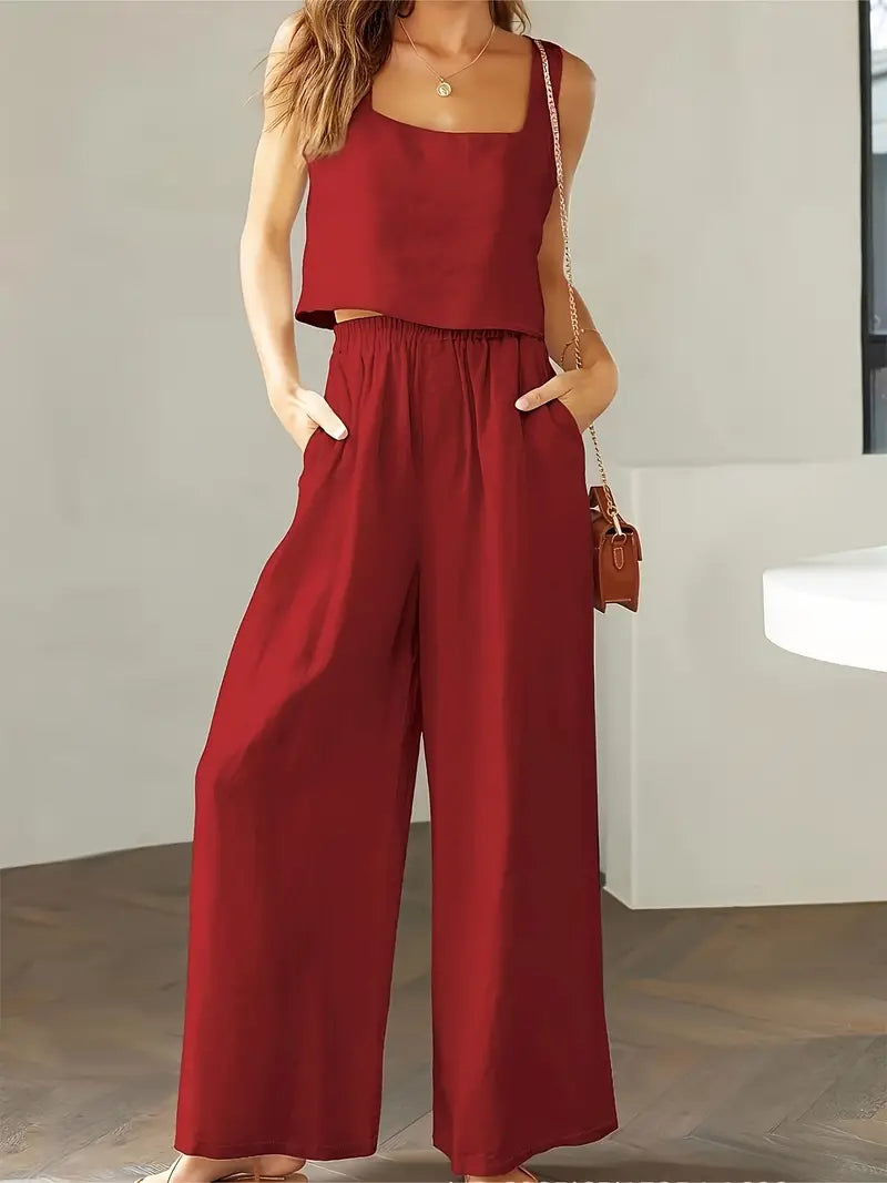 Xandrine - Top senza maniche casual e pantaloni a gamba larga