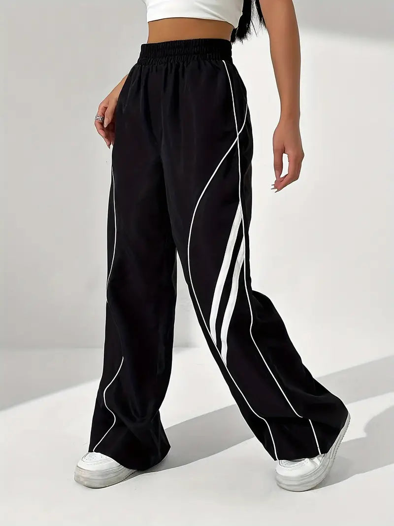 Viola - Pantaloni color block con elastico in vita
