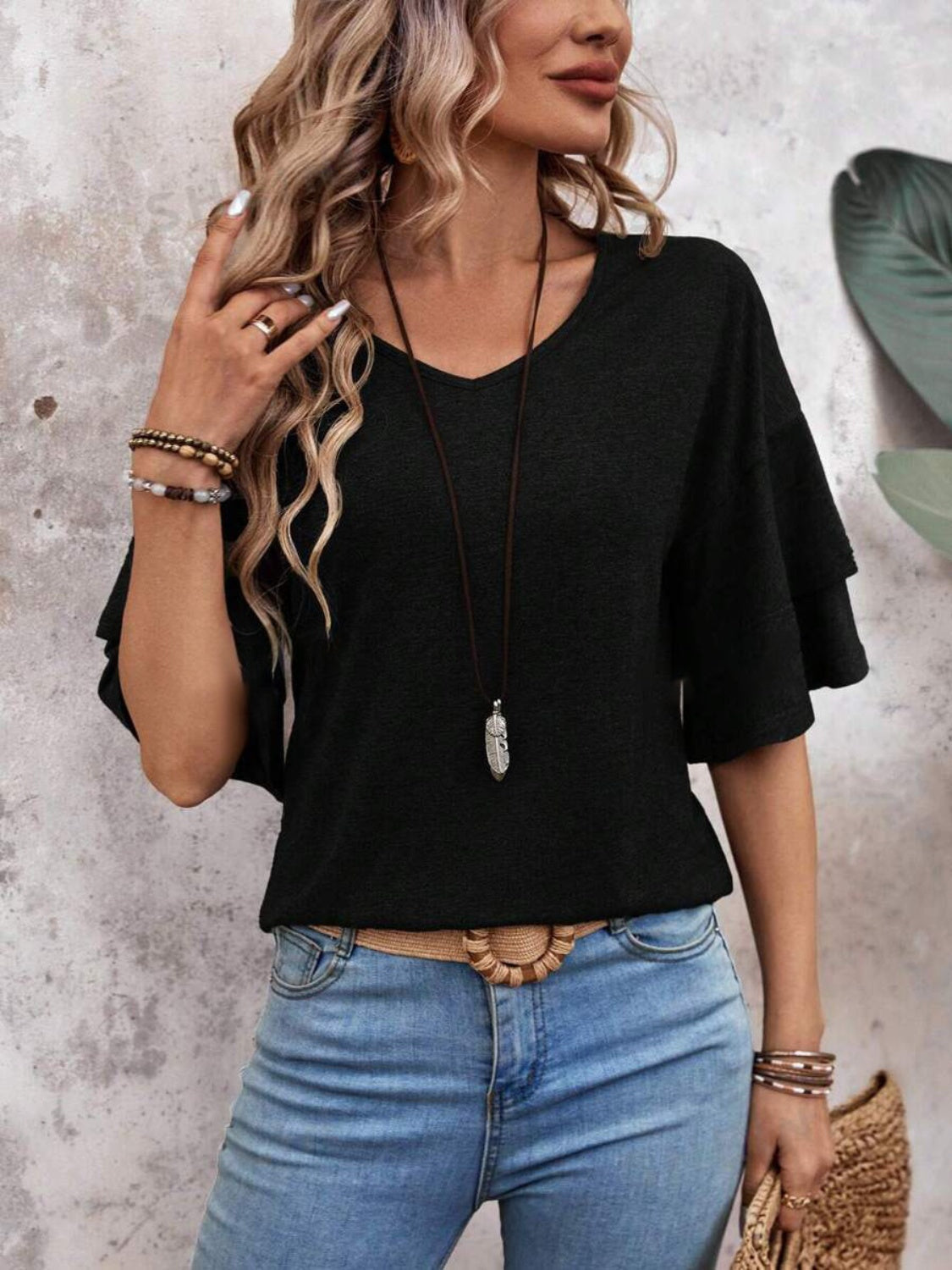 Zayira - Elegante Blusa a Mezza Manica con Volant a Strati