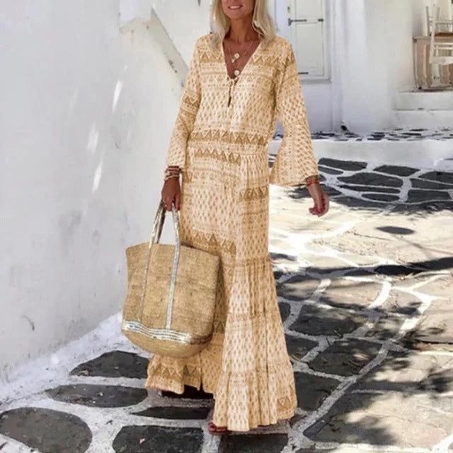 Lyndsey - Elegante abito lungo vintage a maniche lunghe
