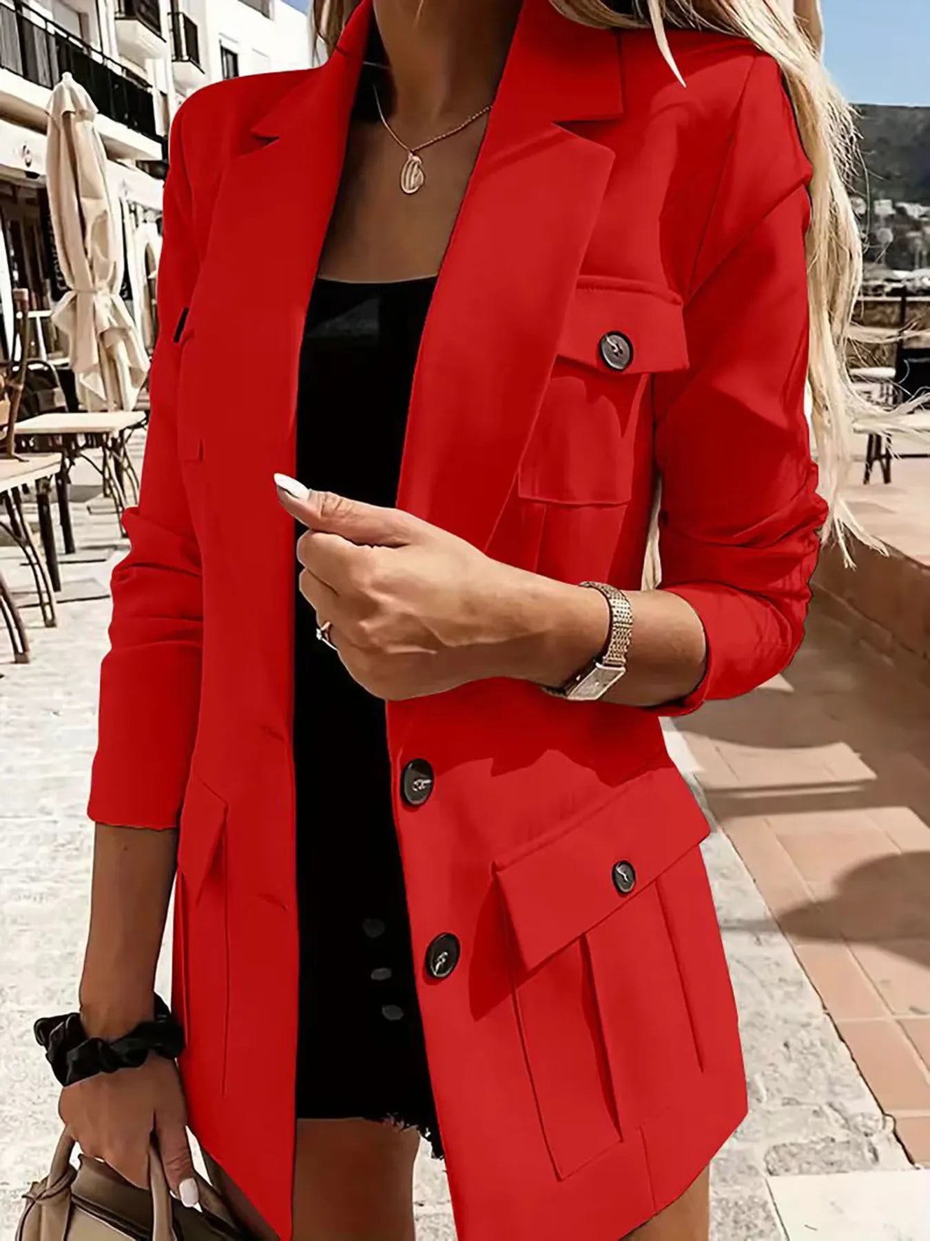 Evarine - Elegante blazer a maniche lunghe con collo a revers