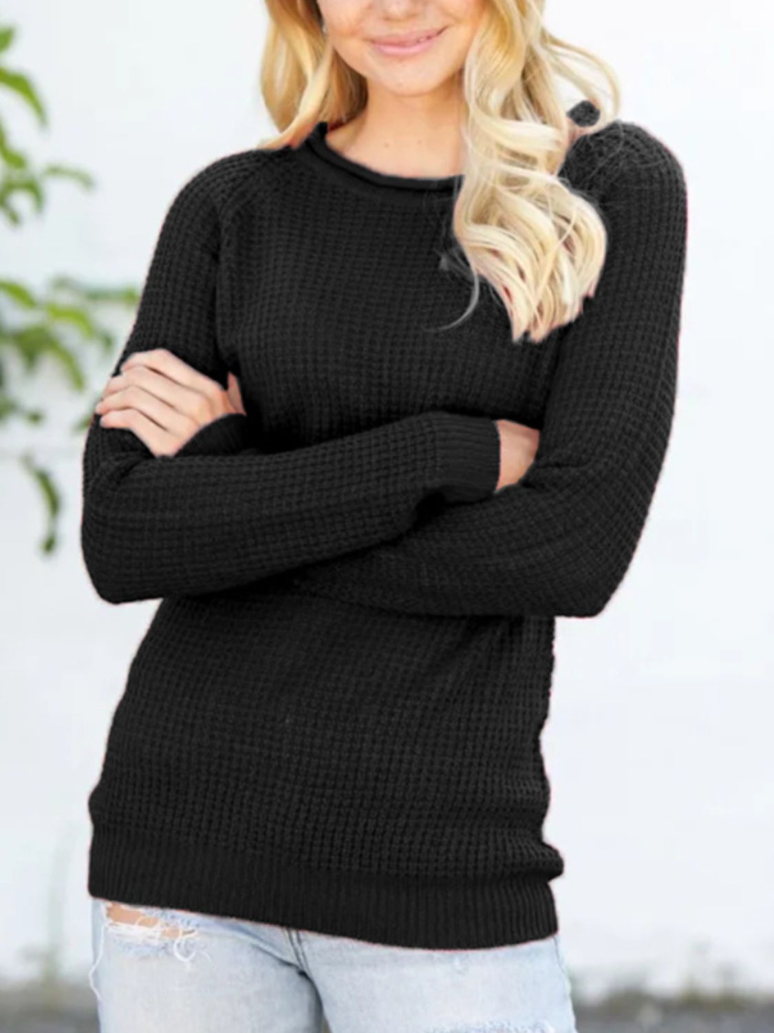 Feliza - Maglione caldo casual in maglia waffle
