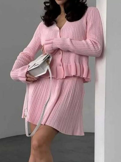 Rosina - Completo in maglia con cardigan e gonna con volant