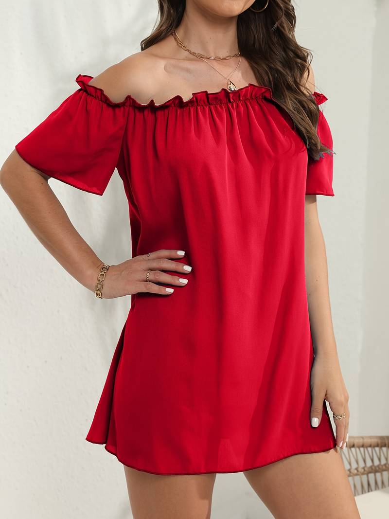 Mariana - Elegante mini abito a maniche corte con spalle scoperte