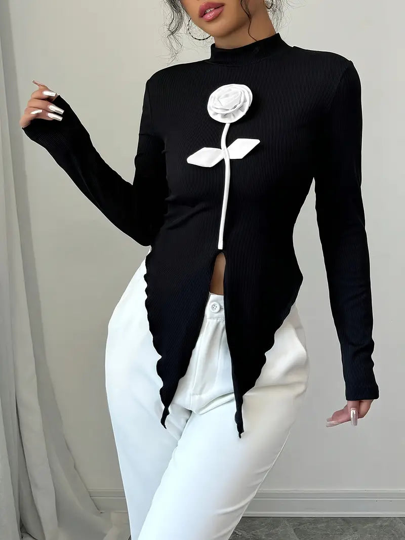 Georgia - Elegante T-shirt a maniche lunghe con collo alto
