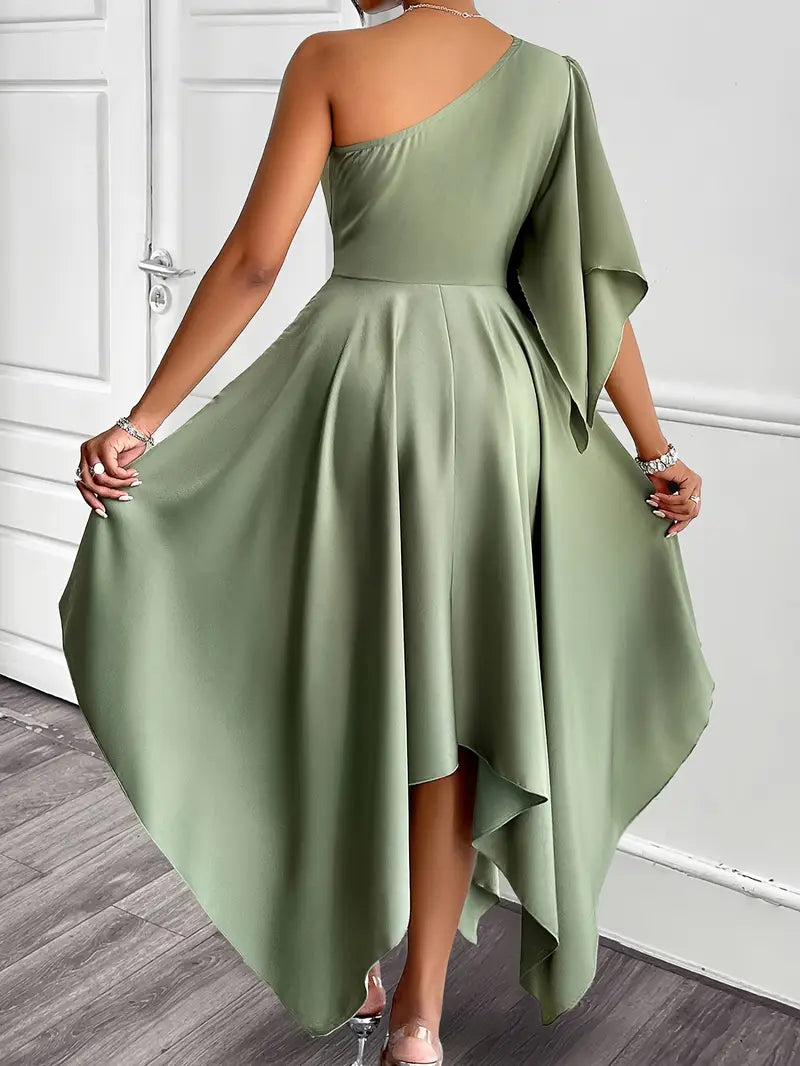 Francesca - Elegante abito asimmetrico monospalla con peplo