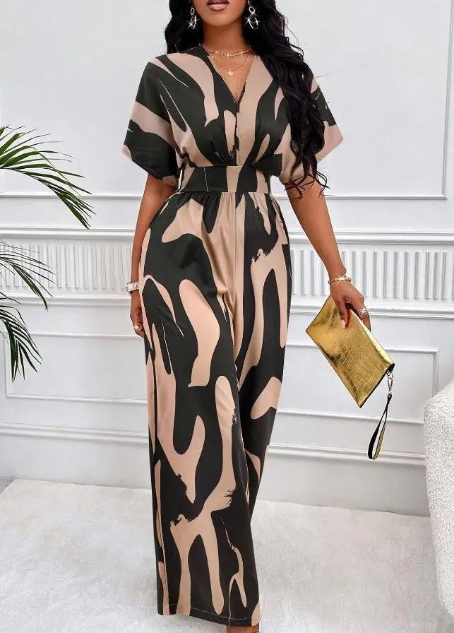 Tiannah - Elegante tuta astratta con scollo a V