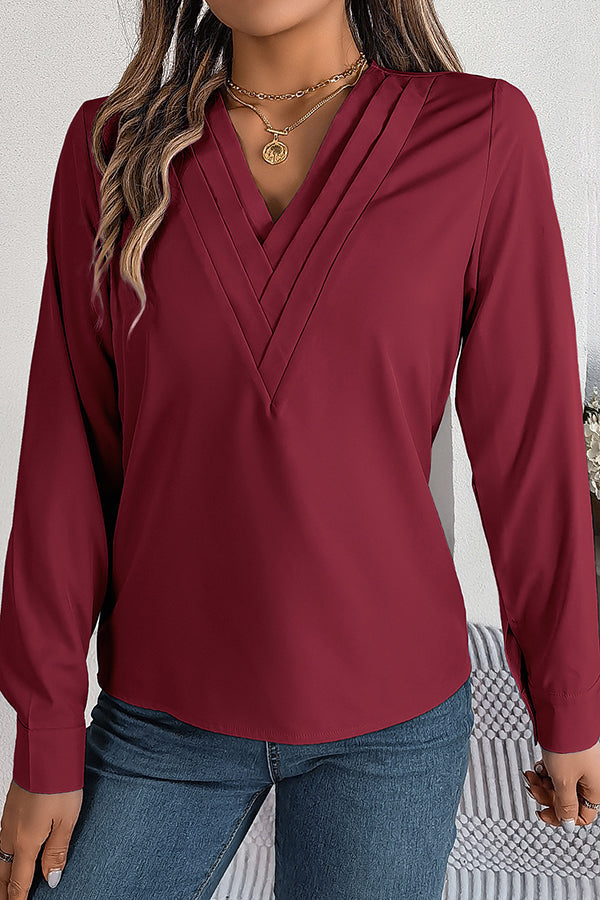 Vanira - Elegante blusa a strati con maniche lunghe e scollo a V