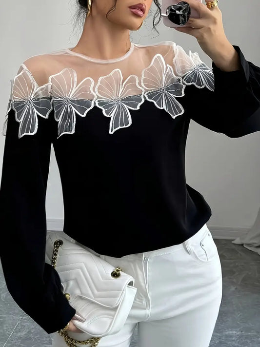 Lavinia - Elegante design color block con camicetta con dettagli in rete