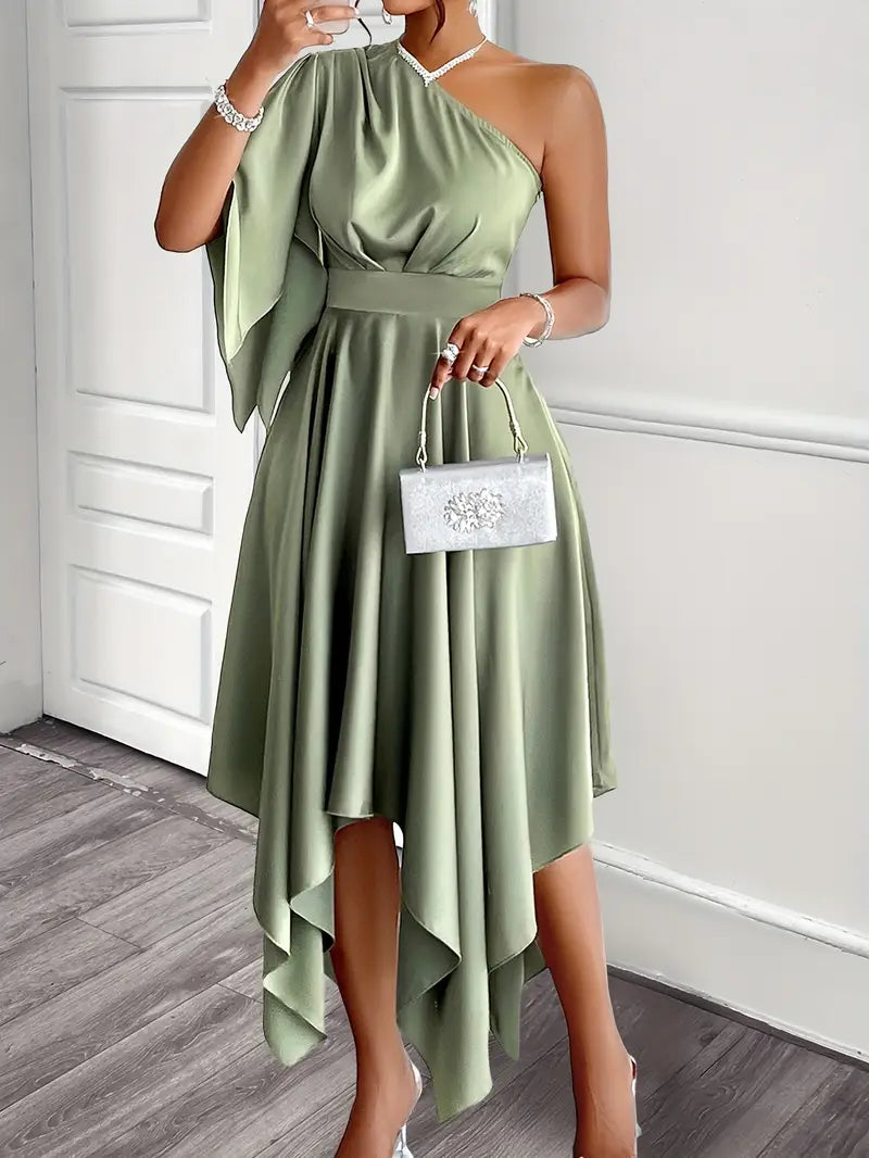 Francesca - Elegante abito asimmetrico monospalla con peplo