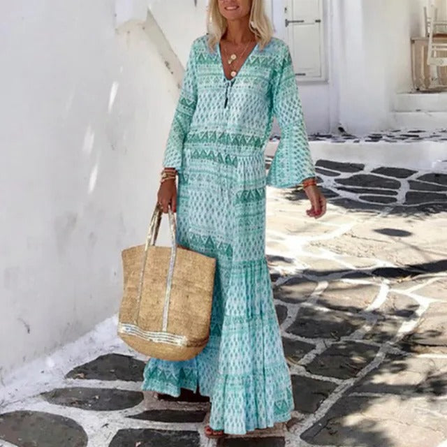 Lyndsey - Elegante abito lungo vintage a maniche lunghe