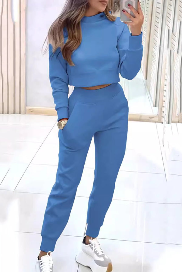 Jeanna - Completo casual in maglia con maglione corto e pantaloni