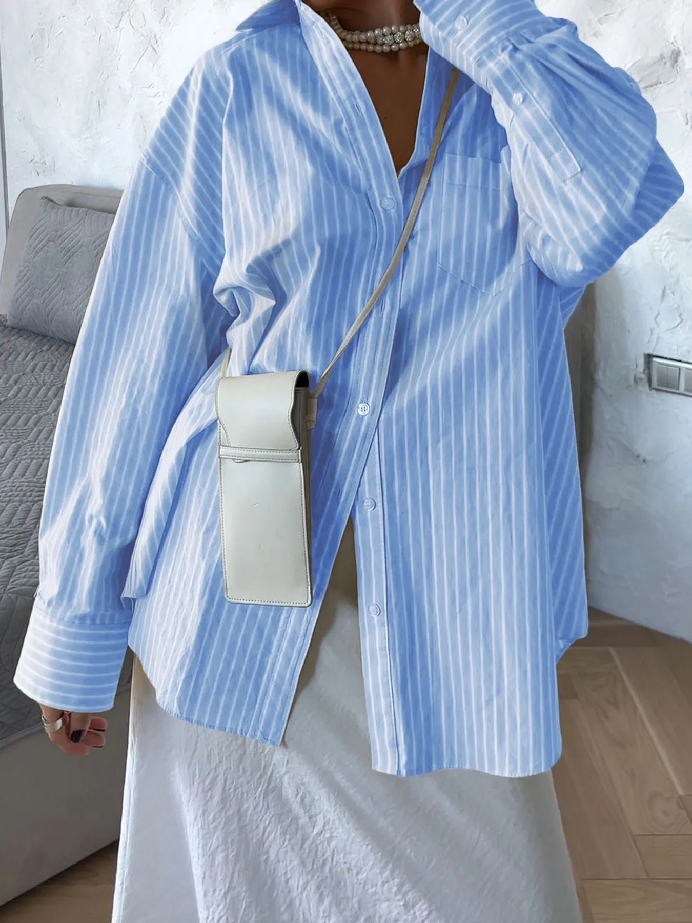 Elisa - Camicia ampia a righe con bottoni e maniche lunghe