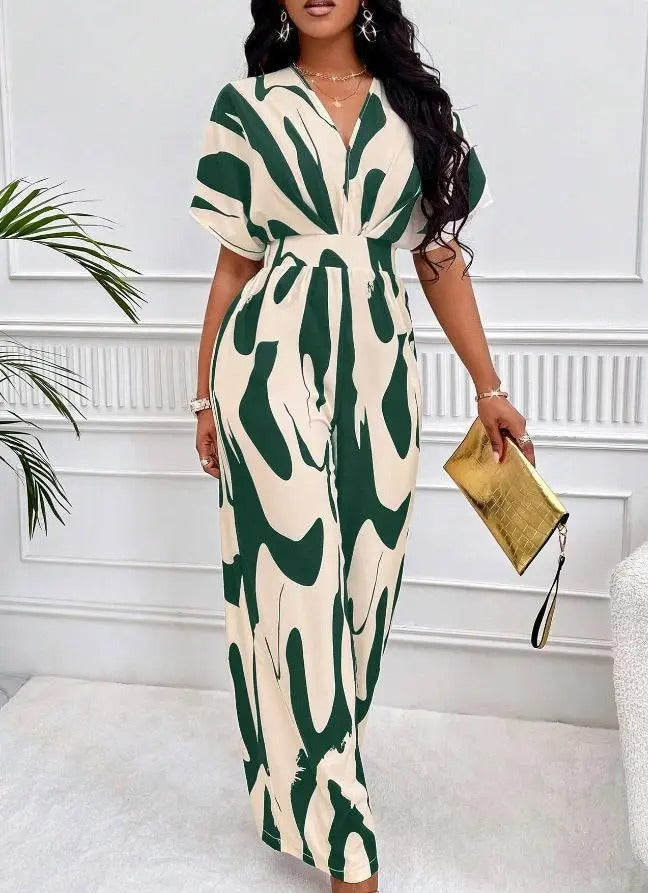 Tiannah - Elegante tuta astratta con scollo a V