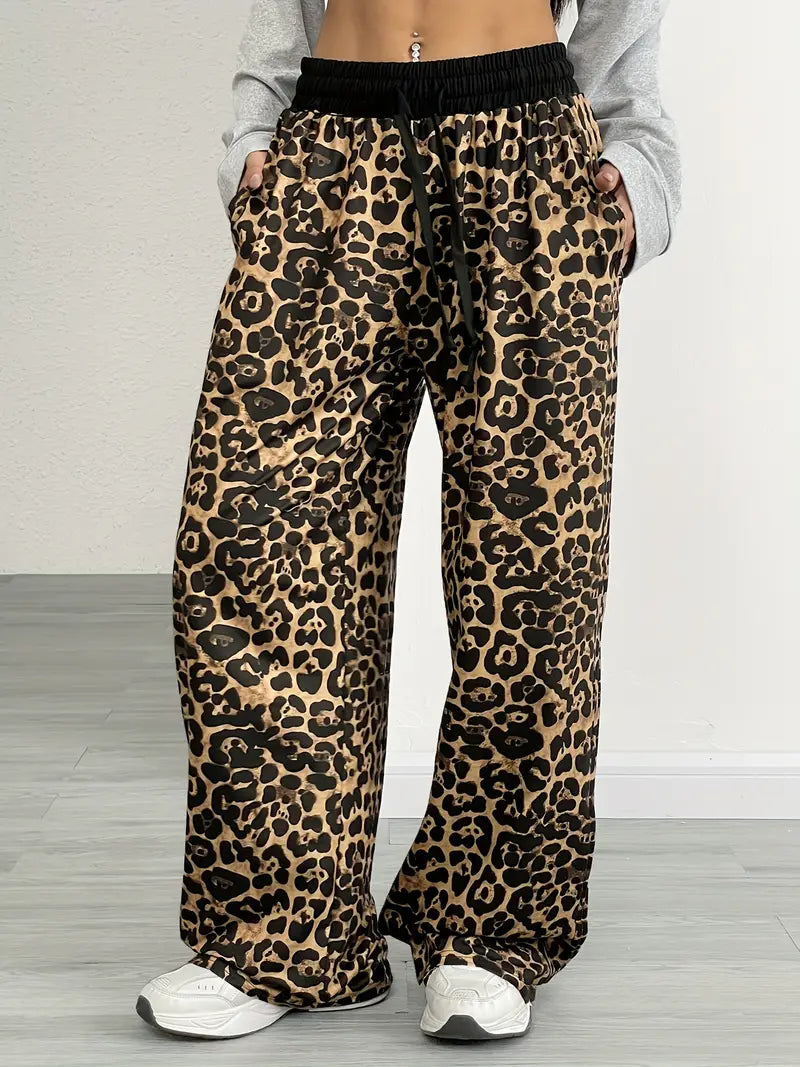 Johanne - Pantaloni con coulisse e stampa leopardata foderati in peluche