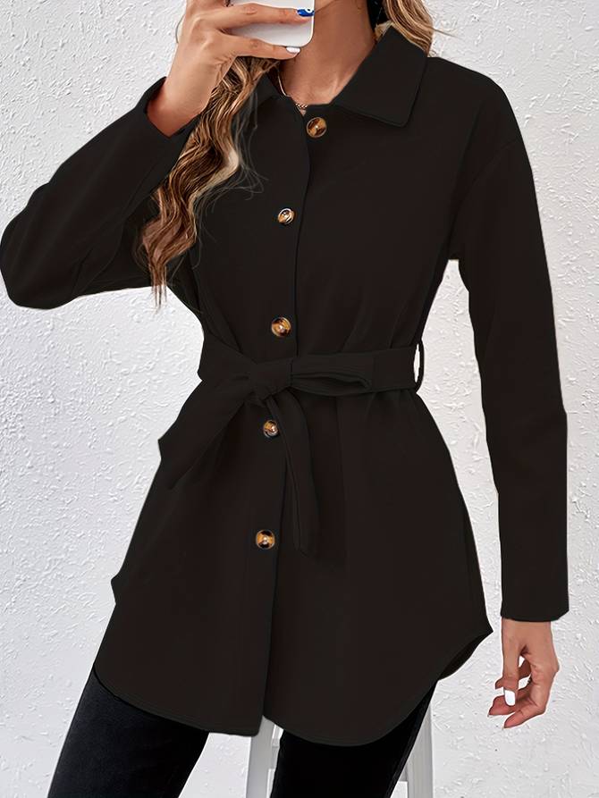 Glenda - Elegante cappotto con bottoni e cintura da annodare