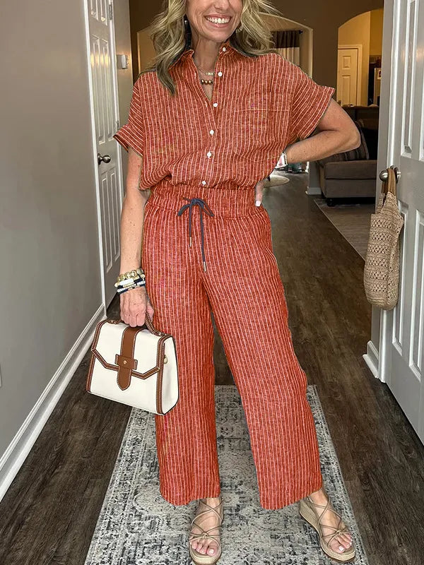 Malou - Completo casual con camicia larga abbottonata e pantaloni ampi