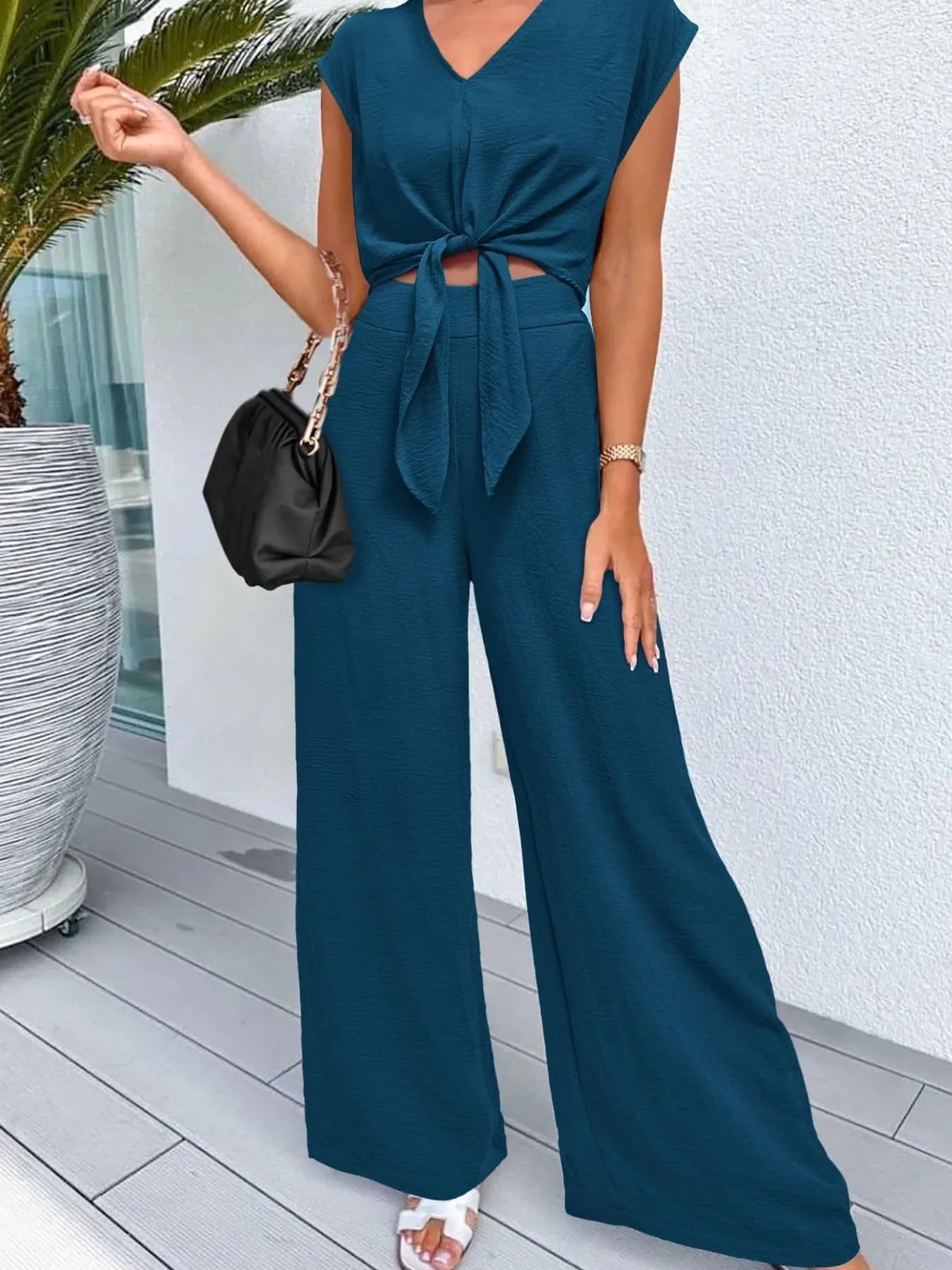 Fianna - Elegante completo con top e pantaloni a gamba larga