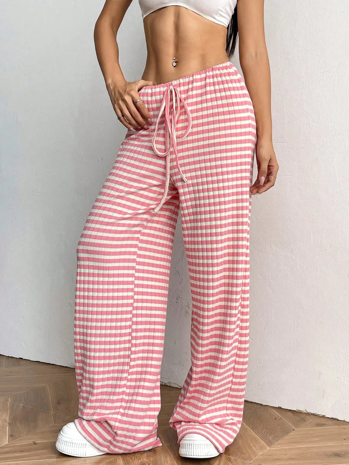 Cecily - Pantaloni a gamba larga a righe con coulisse