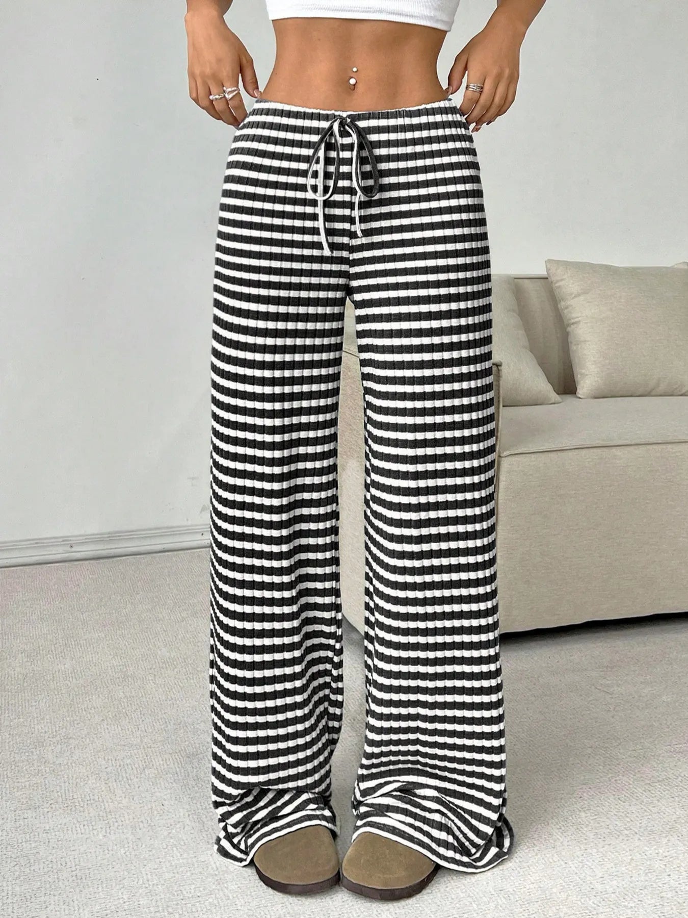 Cecily - Pantaloni a gamba larga a righe con coulisse