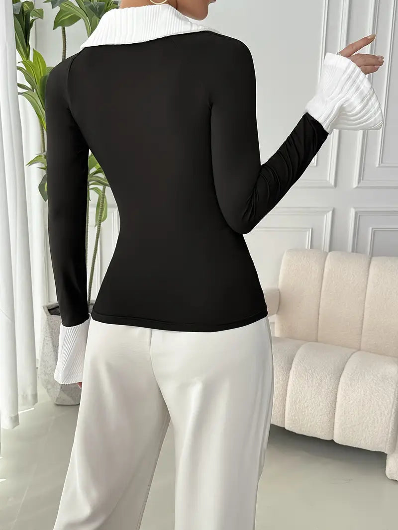 Greta - Top da donna a contrasto con colletto