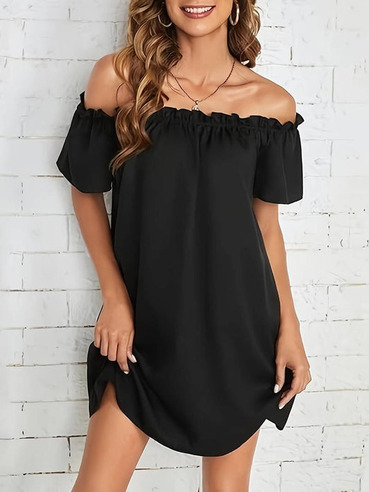 Mariana - Elegante mini abito a maniche corte con spalle scoperte