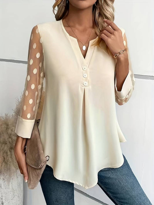 Aireen - Elegante Blusa con Collo a V e Maniche a Pois