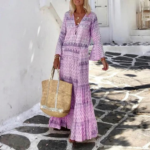Lyndsey - Elegante abito lungo vintage a maniche lunghe
