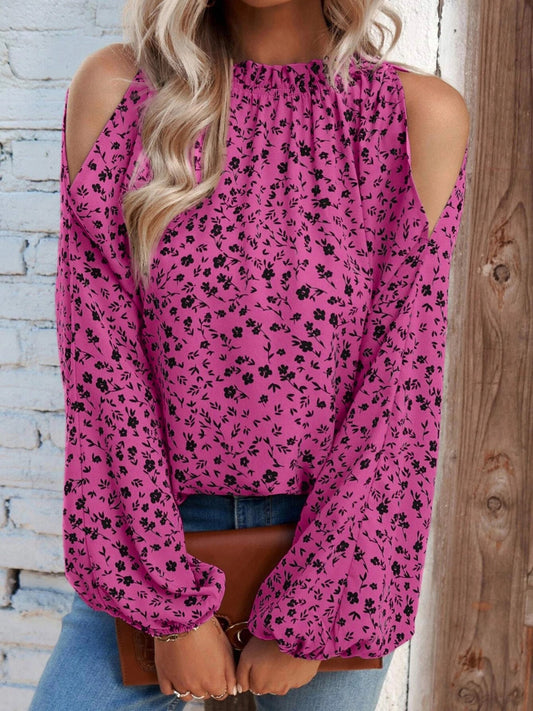 Sydney - Elegante blusa floreale a maniche lunghe con spalle scoperte
