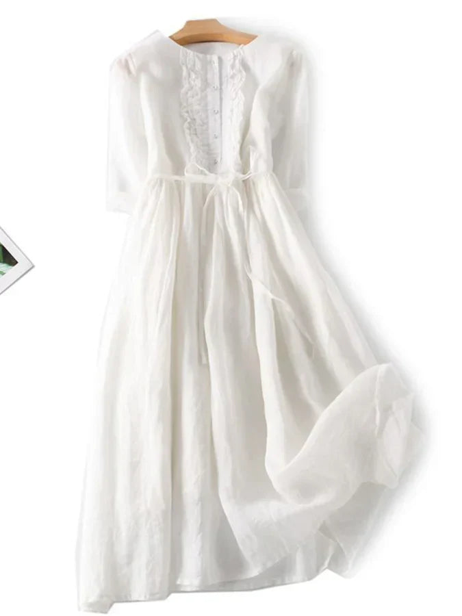 Amalie - Vestito con volant in cotone e lino