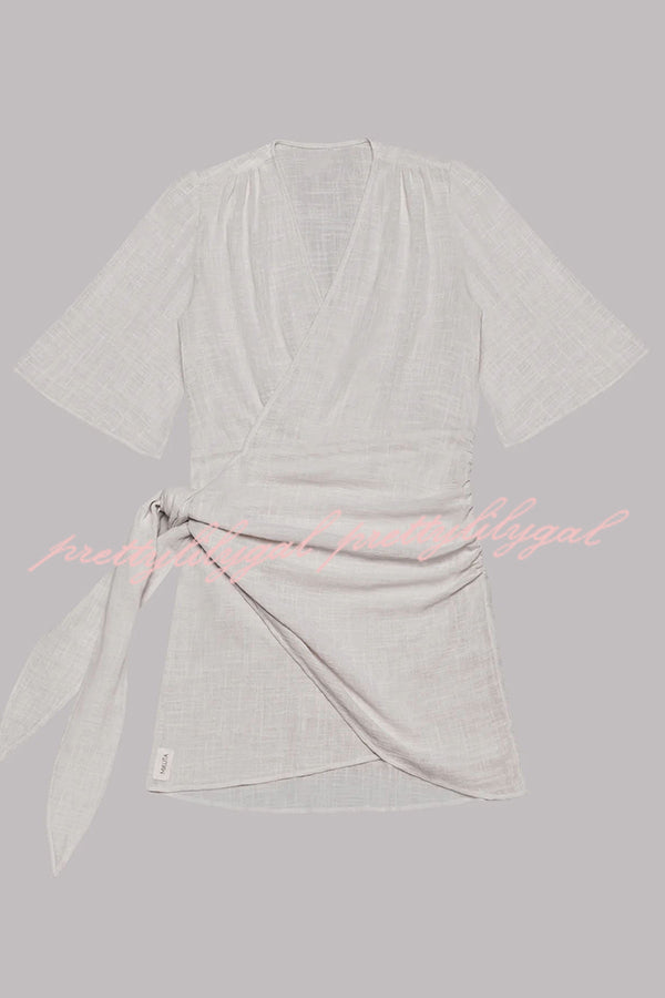 Helena - Mini Abito a Portafoglio Annodato in Misto Cotone e Lino Easy Breezy