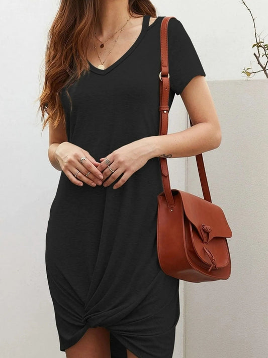Celestina - Abito casual con scollo a V, maniche corte e nodo intrecciato